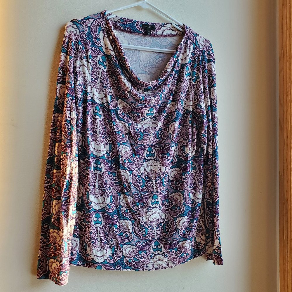 Talbots Purple/Blue Paisley Jersey Size Medium